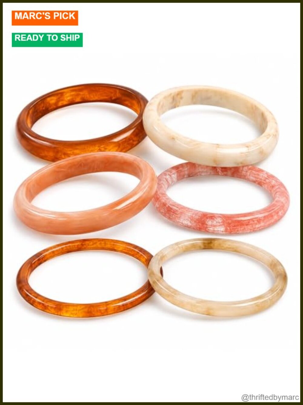 6PCS Thin Acrylic Resin Bangles Stackable Bracelet Set Lightweight Everyday